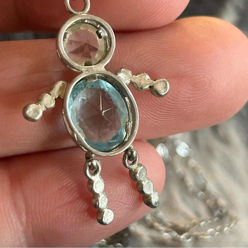 Vintage articulated leg crystal man pendant on chain necklace